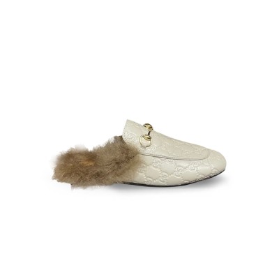 GUCCI PRINCETOWN LEATHER HORSEBIT FUR SLIDE LOAFERS 